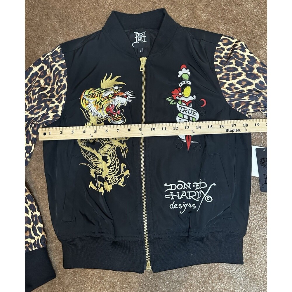 NWT Ed Hardy Y2K Bomber Jacket Tiger Dagger Souvenir Leopard Sleeves Size S New - Picture 7 of 16